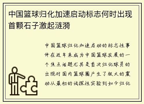 中国篮球归化加速启动标志何时出现首颗石子激起涟漪